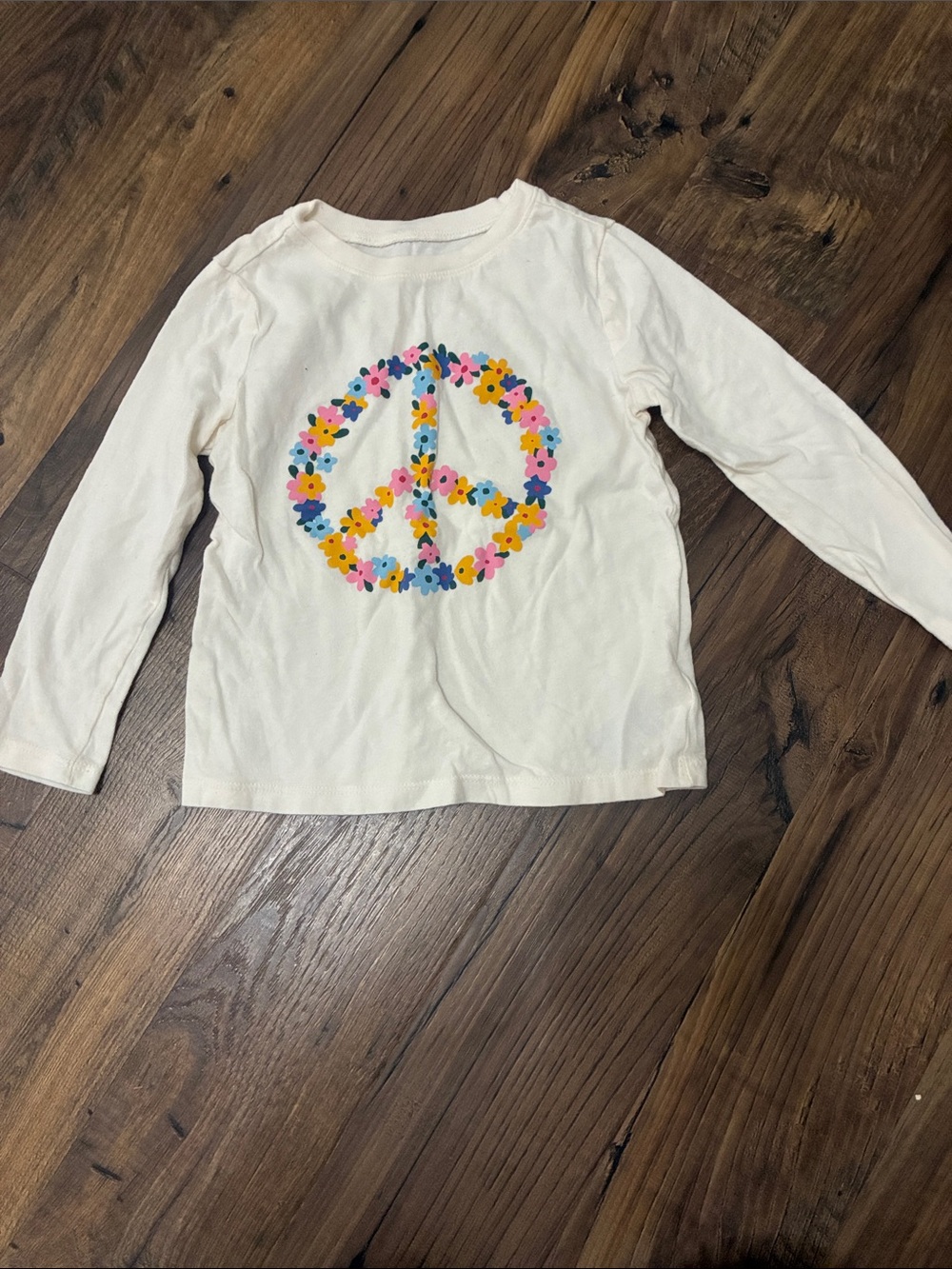 Old Navy Cream Long Sleeve Tee with Multicolor Floral Peace Sign